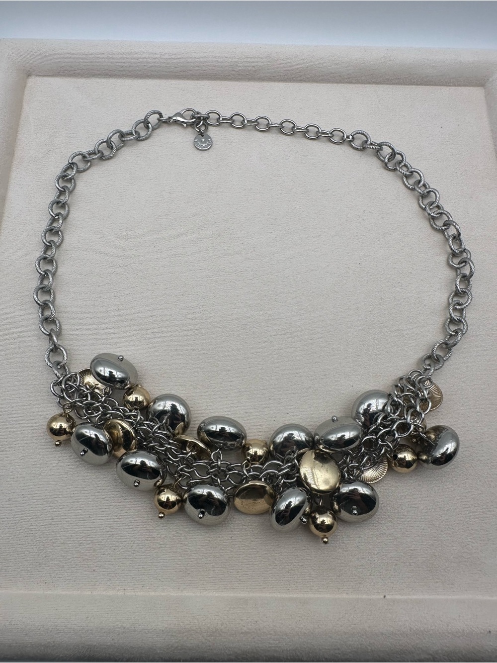 Vintage Silver and Gold Tone Cluster Bib Necklace Mixed Metal Chunky Chain - Picture 2 of 6